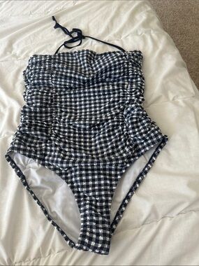 J. Crew Black and White Gingham Swimsuit